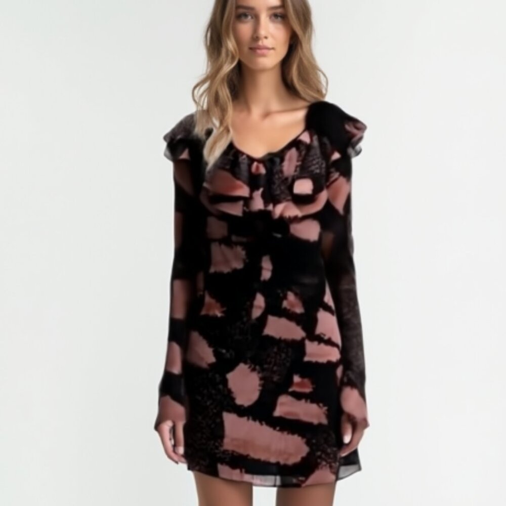 Topshop Black and Dusty Rose Abstract Print Mini Dress